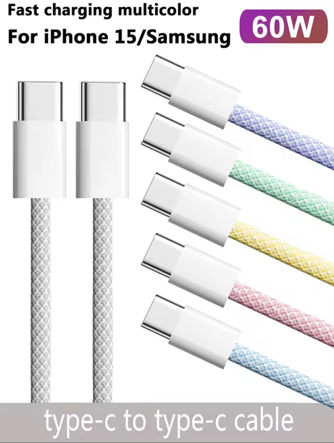 USB C auf Typ C Schnellladung PD 60 W Handy-Datumskabel für iPhone 17-15 Android Samsung Huawei Typ C geflochtenes Ladekabel