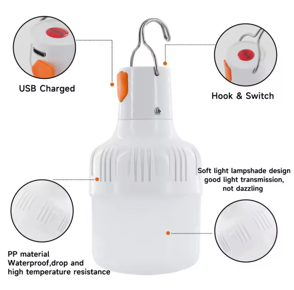 Outdoor-USB wiederaufladbare LED-Lampen mit hoher Helligkeit, Not licht, Camping, Angeln, tragbare Laternen-Nachtlichter
